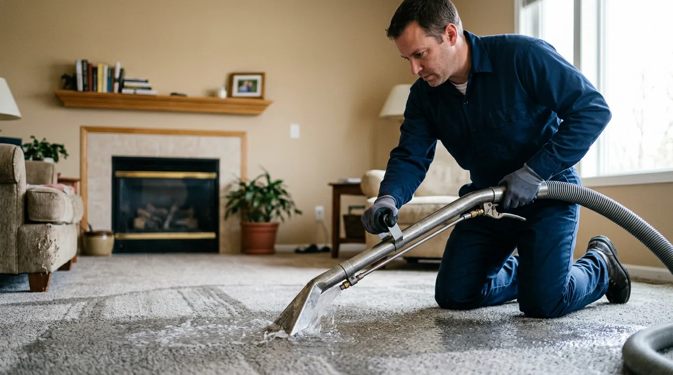 Water damage restoration technician working near Big Rapids, MI